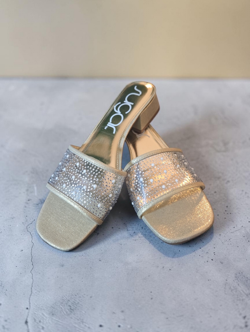 Sugar Gold Crystal Slide Mules